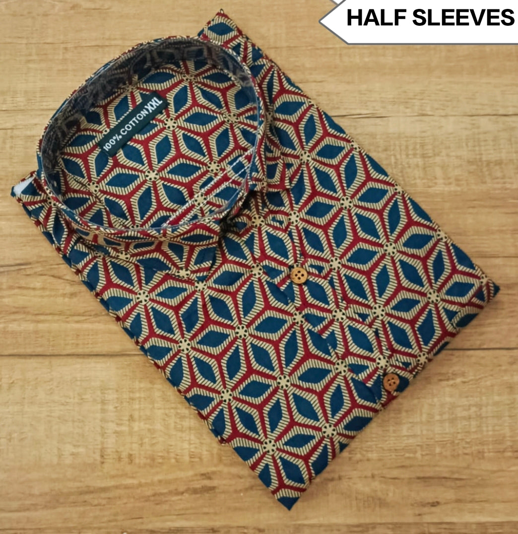 Men's Geometric Printed Half Sleeve Cotton Shirt