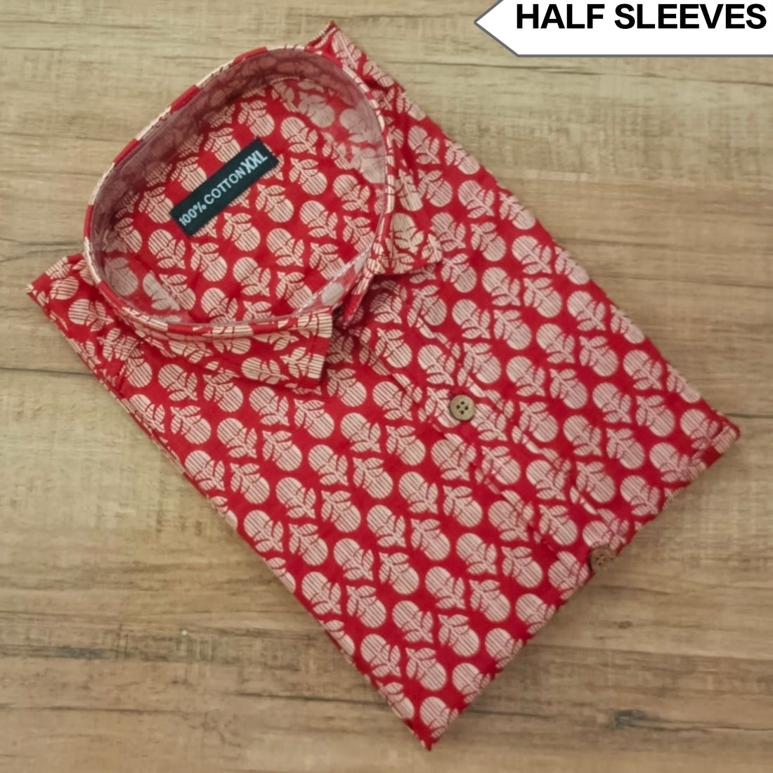 Men's Cotton Half Sleeve Printed Shirt – Red & White Floral