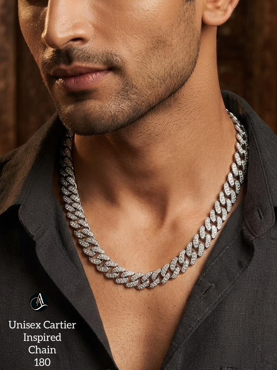Unisex Silver Iced Cuban Link Chain