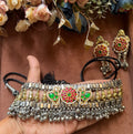 Traditional Oxidized Choker Necklace Set with Matching Earrings