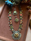 Ruby & Emerald Oxidized Kundan Necklace Set