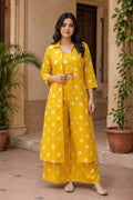 Women's Mustard Yellow Printed 3-Piece Co-Ord Set with Long Shrug