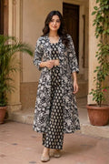Black Hand Block Print Co-ord Set with Long Shrug