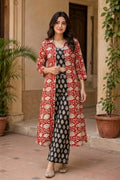 Rust Hand Block Print Co-ord Set with Long Shrug