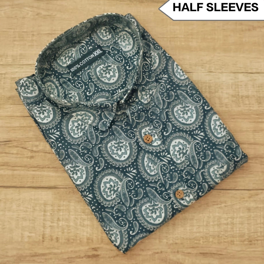 Men's Cotton Half Sleeve Paisley Printed Shirt – Charcoal Grey